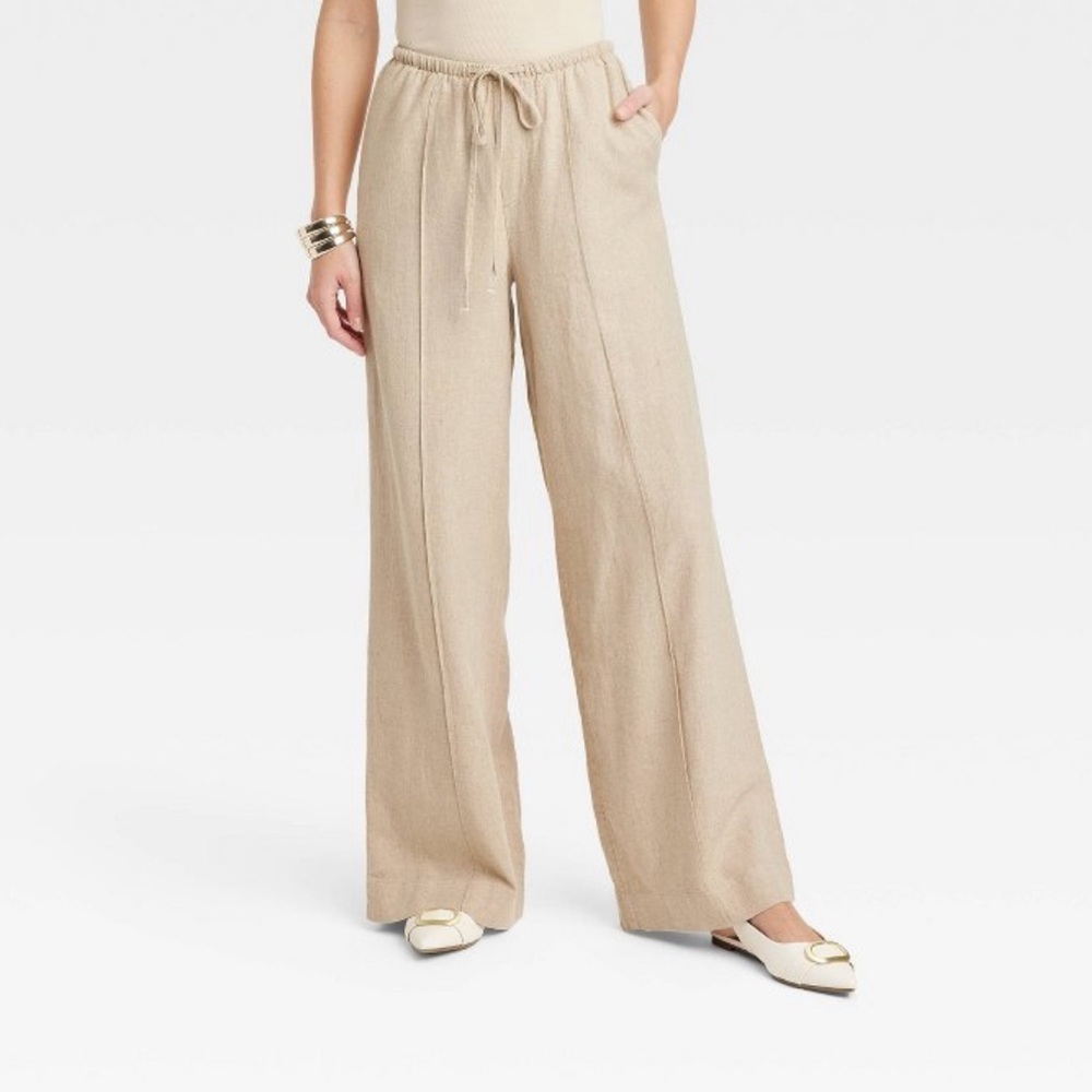 Women’s High-Rise Wide-Leg Linen Pull-On Pants from A New Day